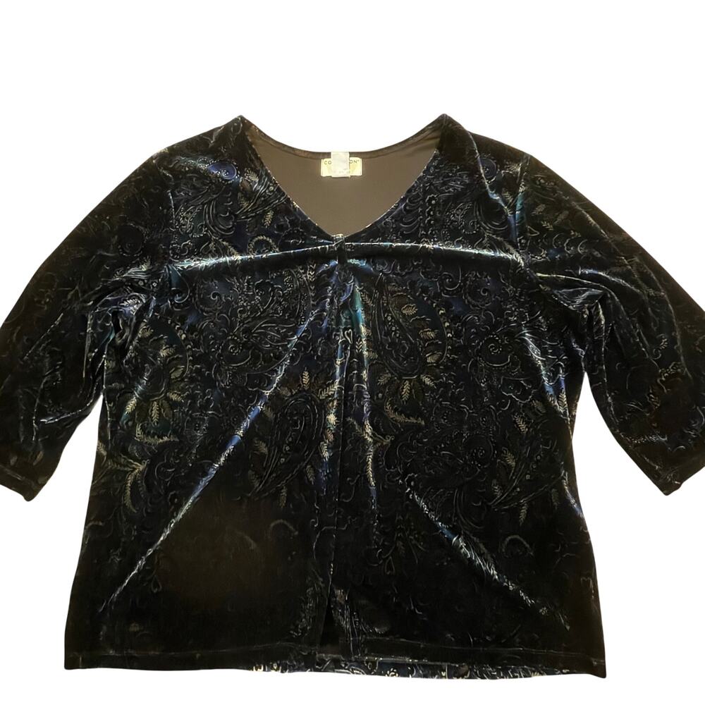 Covington Velvet Burnout Paisley Goth Top Womens 20-22W 2XL Dark Boho 3/4 Sleeve
